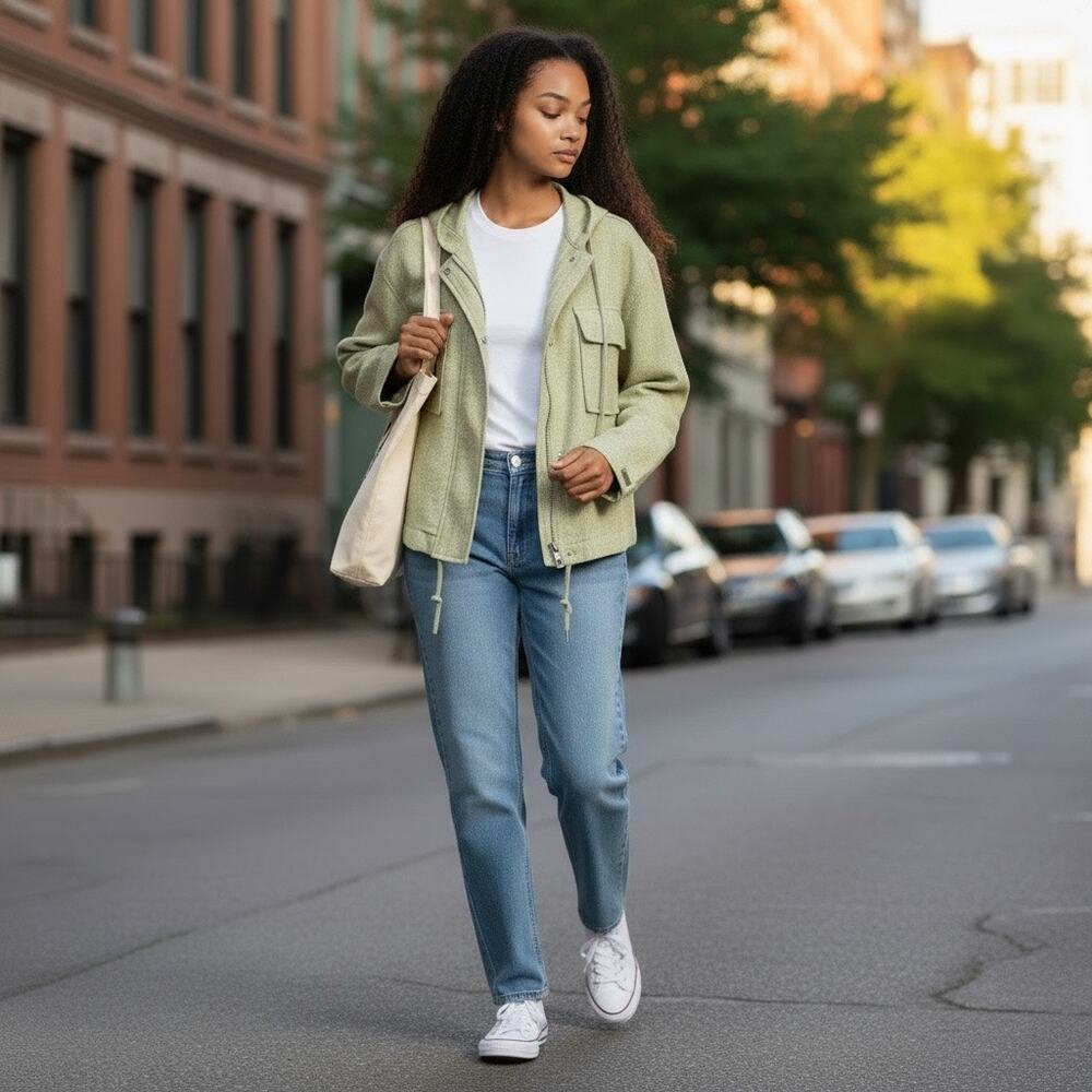 Avec Les Filles light sage green utility hooded jacket women’s size small